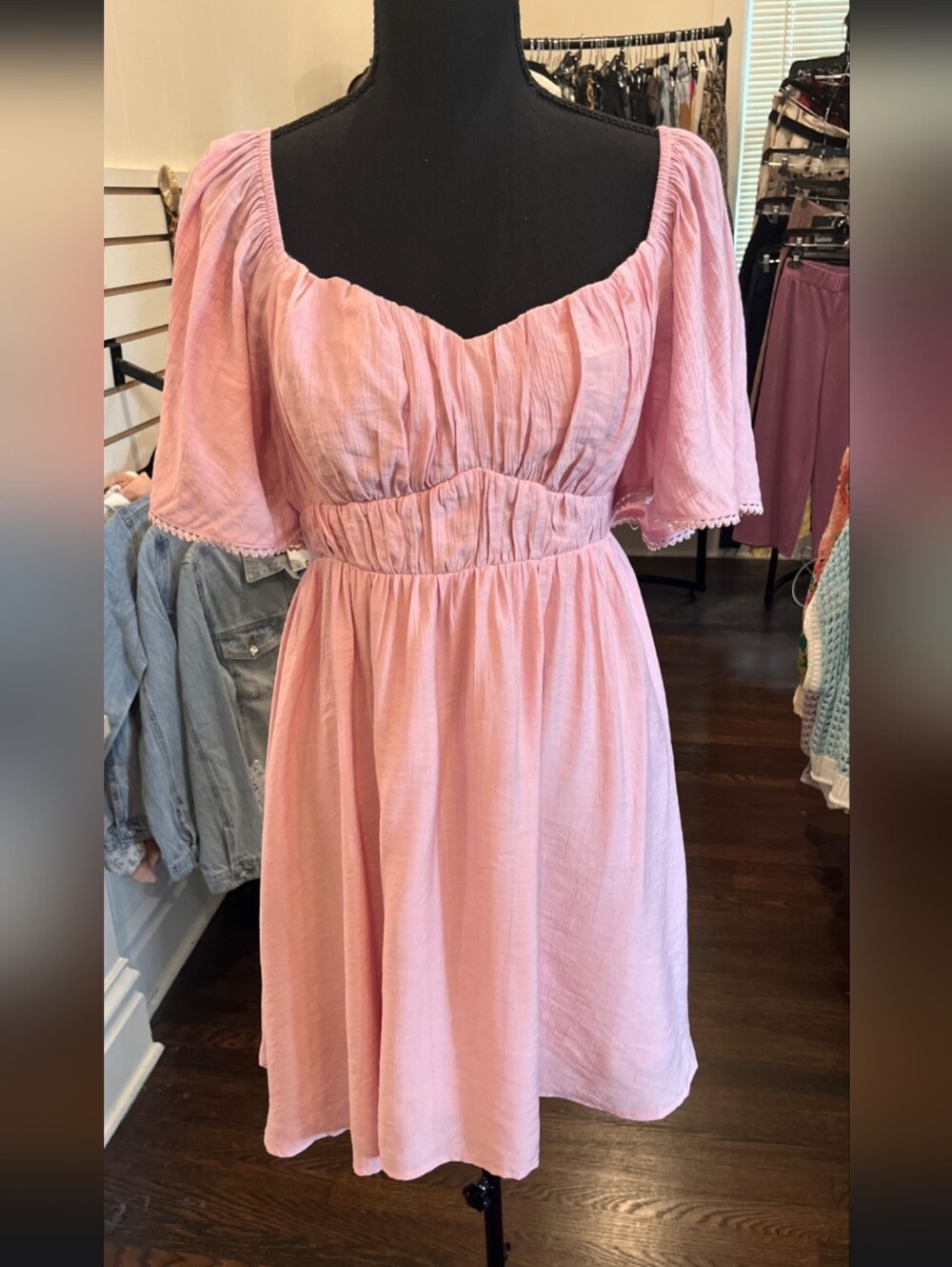 Hem & Thread Soft Pink Puff Sleeve Babydoll Dress With Smocking NWT